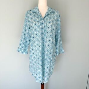 BLUTHREADS x ROCKFLOWERPAPER Geometric Blue Cotton Button Down Beach Tunic